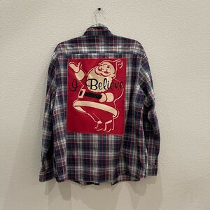 I Believe Christmas Up-cycled Flannel Shirt XL